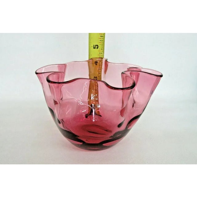 Mid 20th Century Fenton Thumbprint Style Cranberry Pink Glass Ruffled Rose Bowl Vase For Sale - Image 5 of 11