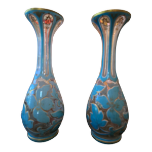 Antique Moser Bohemian Glass Overlay Vases- a Pair