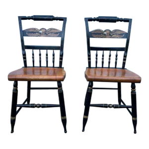 L. Hitchcock Vintage Dining Chairs Harvest Eagle Black and Gold Stenciled Side Chairs- a Pair
