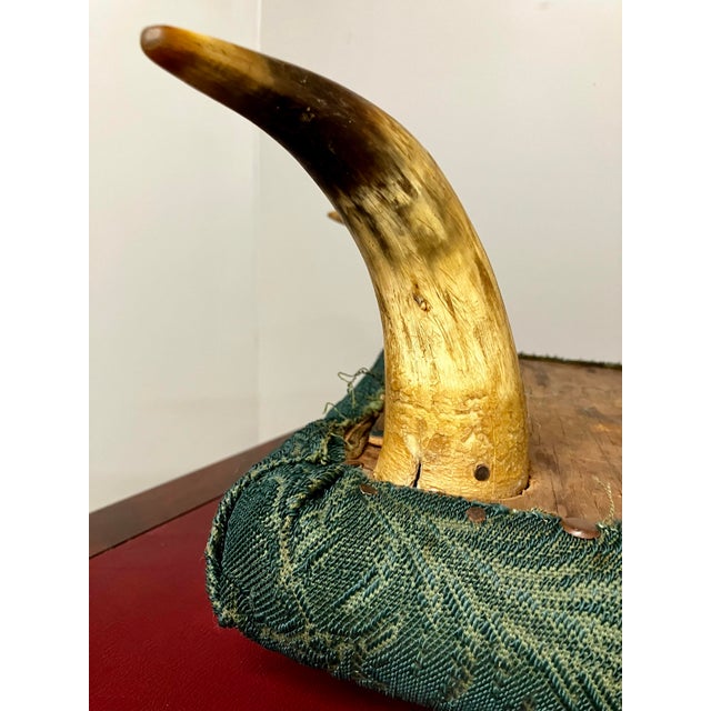 Antique Victorian Western Steer Horn Footstool/Ottoman in Forest Green For Sale - Image 15 of 18
