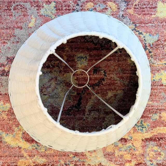 Wood Vintage White Wicker Rattan Table Lamp Matching Wicker Shade Ginger Jar For Sale - Image 7 of 11