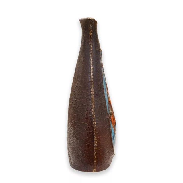 Marcello Fantoni Marcello Fantoni Leather Ceramic Vase with Horse Design Vintage Italian MCM For Sale - Image 4 of 9