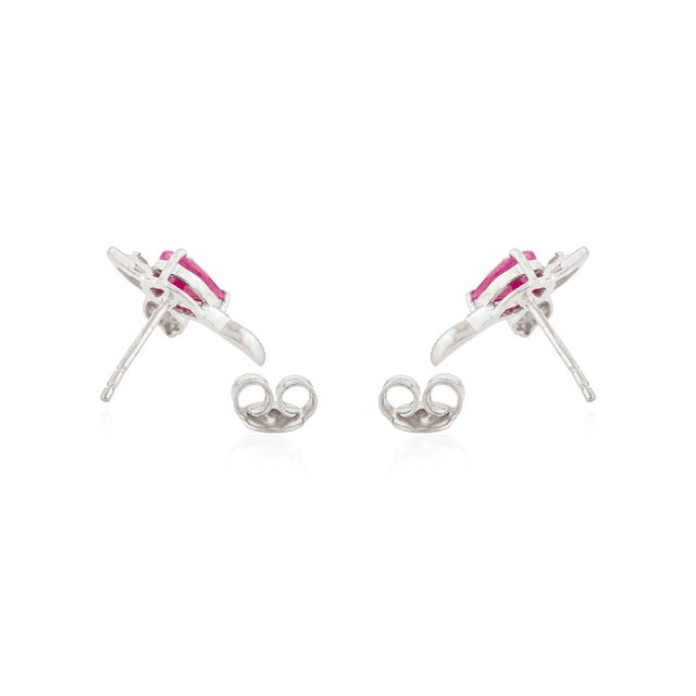 Silver Elegant Solid Silver Ruby & Diamond Bird Motif Stud Earrings- A Pair For Sale - Image 8 of 11