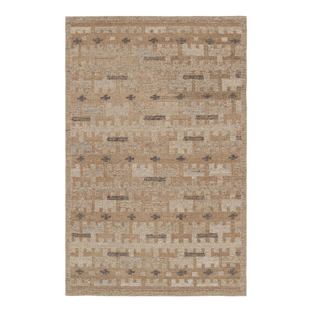 Rug & Kilim’s Scandinavian Style Rug in Beige-Brown Geometric Patterns - 3x12 For Sale