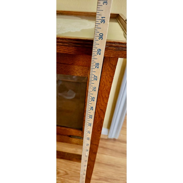 Chestnut Antique Wood Liquor Tea Cabinet With Removable Top Tray Etched Glass Front Door Access For Sale - Image 8 of 12