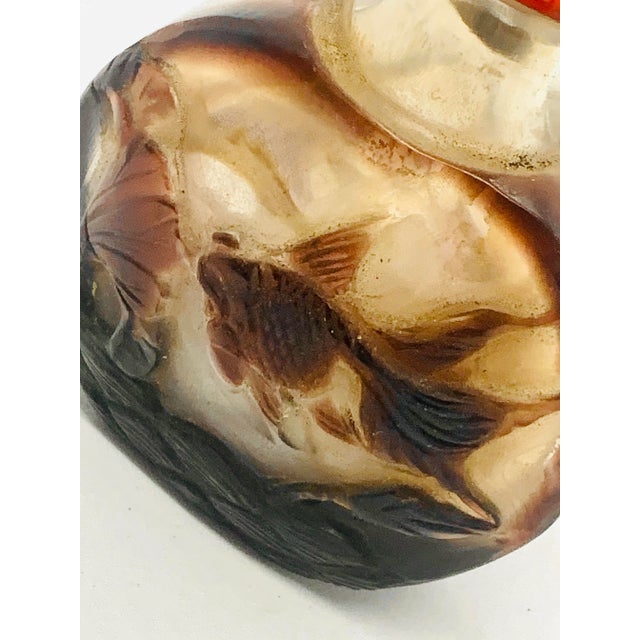 Early 20th Century Antique Chinese Carved Overlay Peking Glass Snuff Bottle For Sale - Image 4 of 11