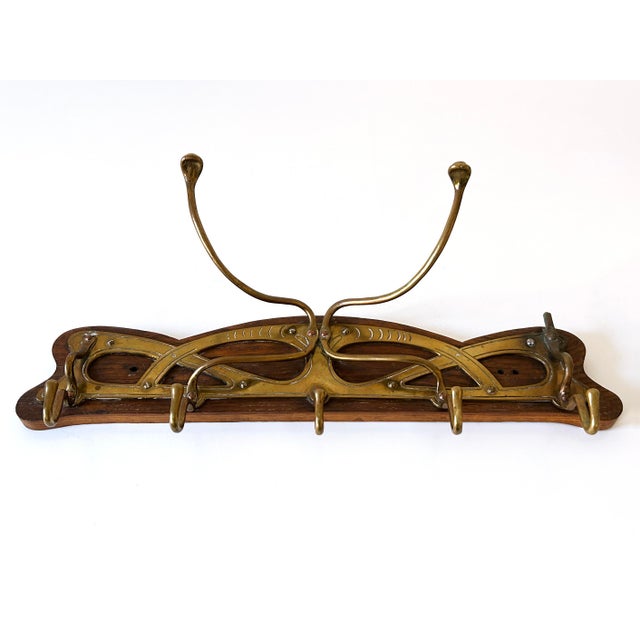 Art Nouveau Brass and Wood Coat Rack or Hanger, Germany, 1900s For Sale - Image 5 of 18