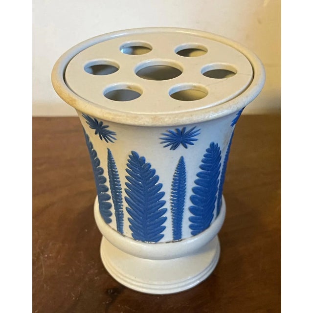 Blue Antique Early 19th Century Wedgwood Smear Glaze Jasperware Flower Frog or Pot Pourri Vase and Cover For Sale - Image 8 of 13