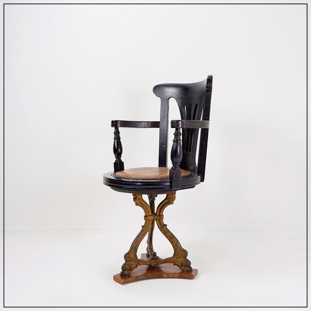 Antique Black Stained Oak Chair For Sale - Image 3 of 16