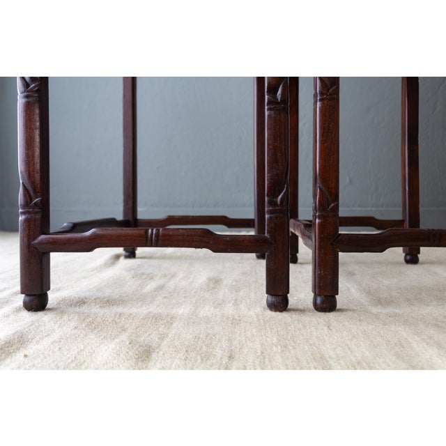 Asian Rosewood Nesting Tables With Carved Bamboo Bird and Flower Fretwork For Sale - Image 6 of 18