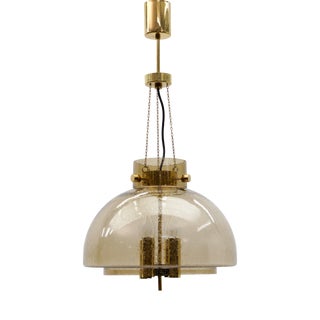 Brass and Smoked Glass Hanging Lamp from Limburg, Germany, 1960s For Sale