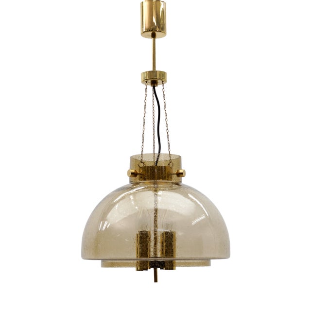 Brass and Smoked Glass Hanging Lamp from Limburg, Germany, 1960s For Sale
