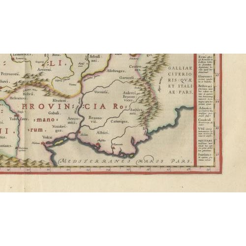 Paper Antique Map of Caesar's Gallia Ancient France from Blaeu, 1642 For Sale - Image 7 of 10