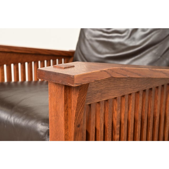 Wood Stickley Mission Oak Arts & Crafts Spindle Reclining Morris Lounge Chair For Sale - Image 7 of 12