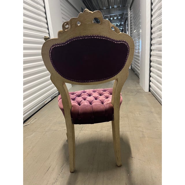 Estate sale---everything must go! Vintage French Provincial tufted accent chair in burgundy. The material is velvet. A...