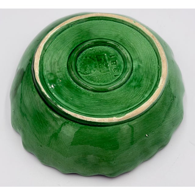 Green Bordallo Pinheiro Cabbage Leaf Bowl Pressed Frog Mark Portugal Majolica 7.5" For Sale - Image 8 of 8
