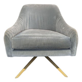 West Elm Roar & Rabbit Pleated Velvet Swivel Chair For Sale