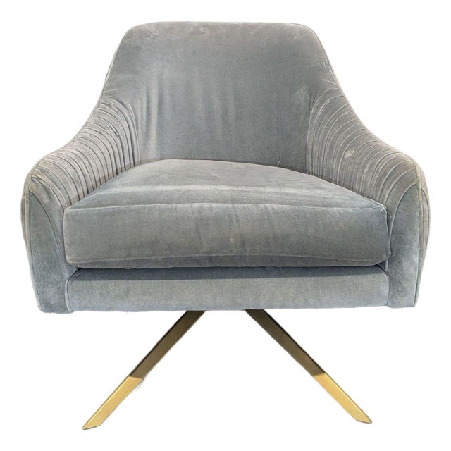 West Elm Roar & Rabbit Pleated Velvet Swivel Chair For Sale