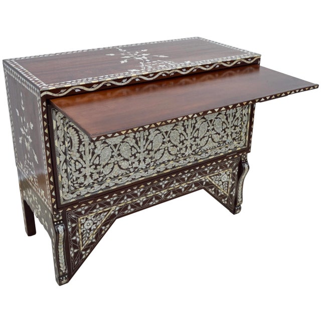 Wood Vintage Syrian Mother-Of-Pearl Damascene Art Console Table For Sale - Image 7 of 13