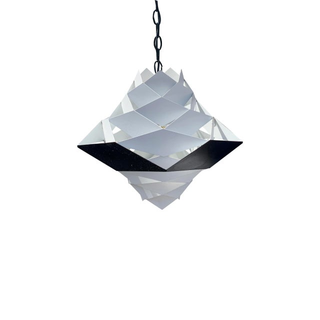 Mid-Century Modern 1960s Danish Preben Dahl Symfoni Scandinavian Geometry, Enameled Steel Hanging Lamp For Sale - Image 3 of 8