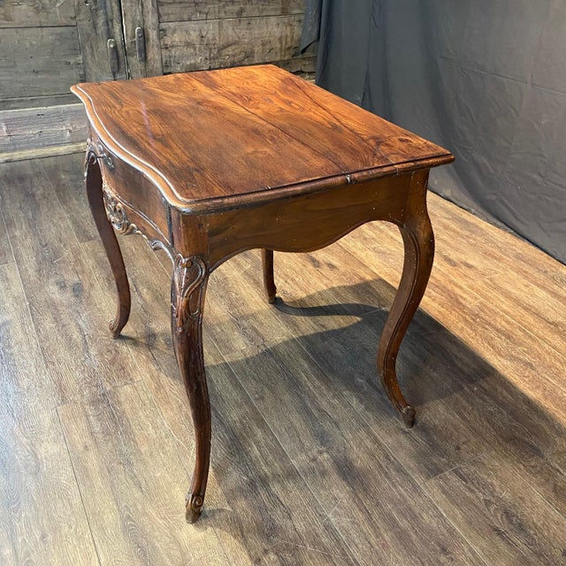 French Early Carved Louis XV Walnut Side Table For Sale - Image 4 of 10