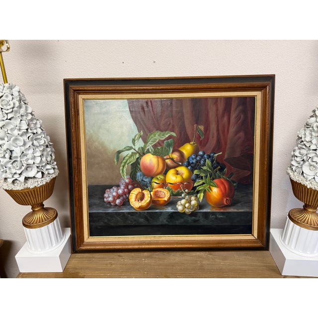 1940s Fruit Still Life Oil Painting For Sale - Image 4 of 9