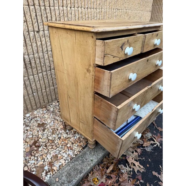 Tan Antique English Solid Stripped Pine 5 Drawer Chest of Drawers or Dresser For Sale - Image 8 of 11