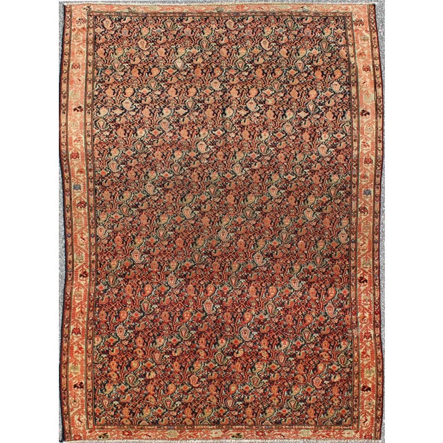 Textile Antique Persian Woven Mishan Malayer Rug in Dark Blue Background For Sale - Image 7 of 7