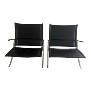 Pair Fk-82 Armchair in Black Leather by Fabricius and Kastholm for Kill International