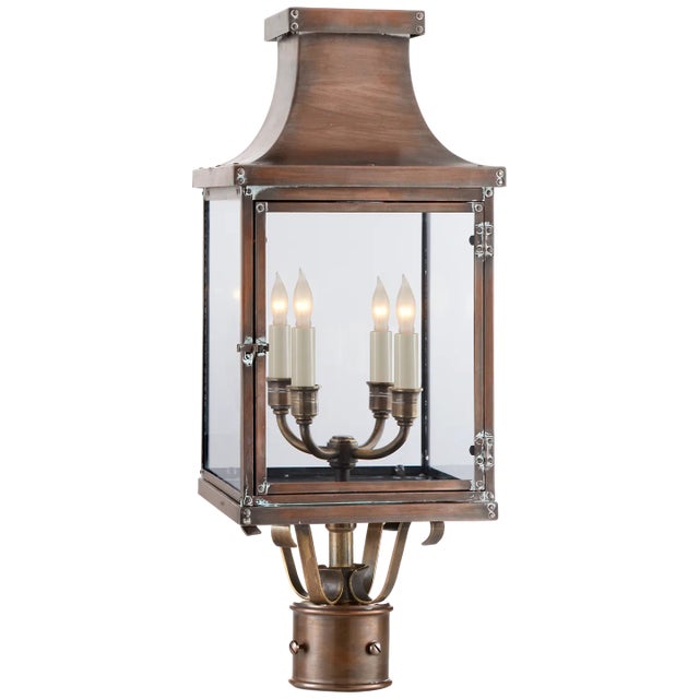 Bedford Post Lantern in Natural Copper with Clear Glass Designer: Chapman & Myers Height: 24.5" Base: 3" Round Post Cap...