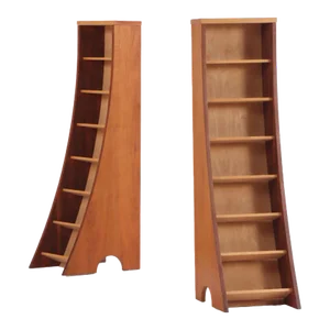 A Pair of Bench-Made Sculptural Walnut Bookcases Having Flared Bases