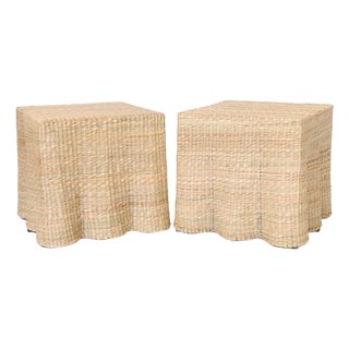 Pair of Woven Reed Square Ghost Drapery Stands For Sale