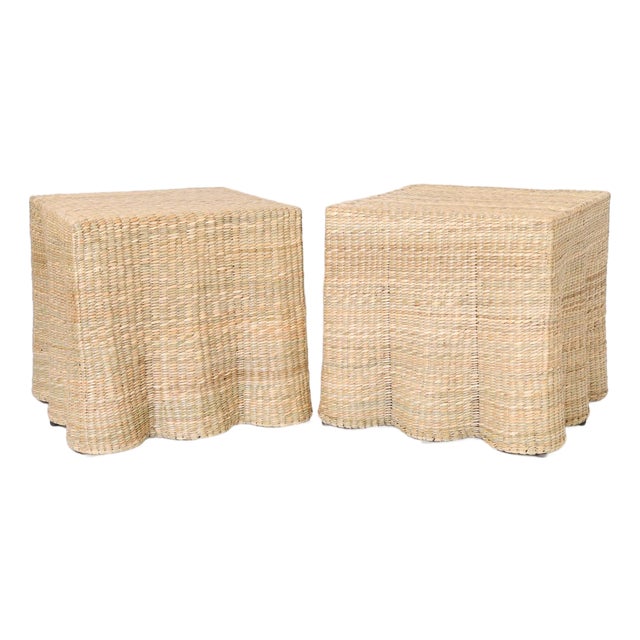 Pair of Woven Reed Square Ghost Drapery Stands For Sale