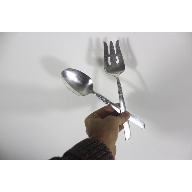 Silver 1955 Hostess Set South Seas Community Silverplate Serving Spoons Pieces, Hosting Utensils, Large Spoon Fork - 6 Piece For Sale - Image 8 of 9