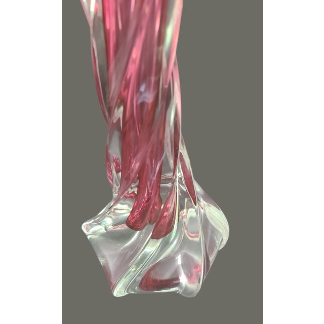 Mid-Century Modern Late 20th Century Italian Art Glass Pink Cranberry & Clear Candle Pedestal Stand For Sale - Image 3 of 7