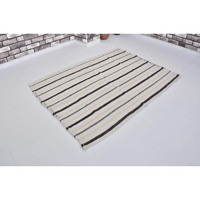 Rug & Kilim 1960s Organic Hemp Anatolian Striped Designer Modern Kilim Rug For Sale - Image 4 of 11