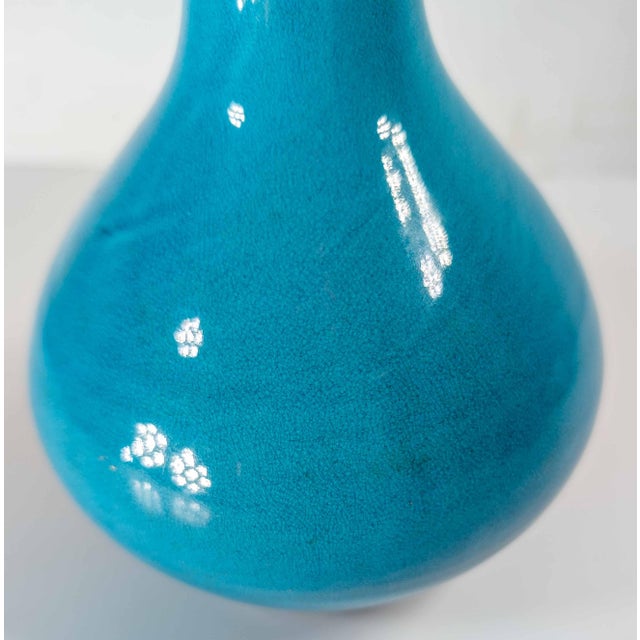 20th Century Japanese Electric Blue Turquoise Kangxi Style Bottle Vase For Sale - Image 11 of 16