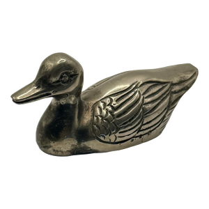 Vintage Silver-Tone Duck Figurine – Miniature Metal Waterfowl Sculpture Decor