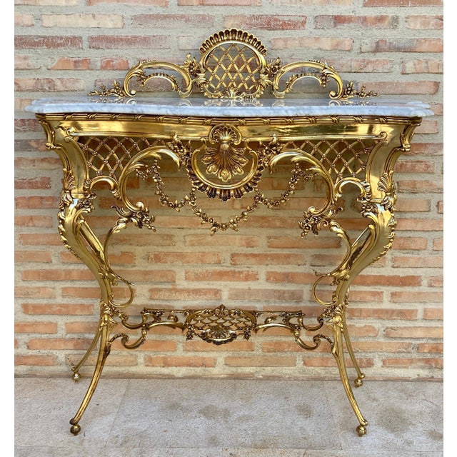 Mid-Century Italian Gilt Bronze Console with Marble Top, circa 1960 For Sale - Image 4 of 14