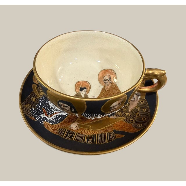 Late 20th Century Japanese Satsuma Dragonware 24 Pc Tea Set Immortals Dragons Hand Painted Gilt - 24 pcs For Sale - Image 15 of 16