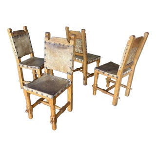 Primitive Stretched Hide Dining Chairs - Set of 4 For Sale