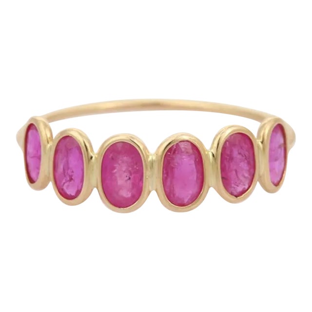 Ruby Half Eternity Band in 18 Karat Yellow Gold Size 4 For Sale