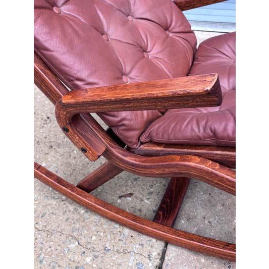 Mid 20th Century Norway Teak and Leather Rocking Chair For Sale - Image 16 of 18