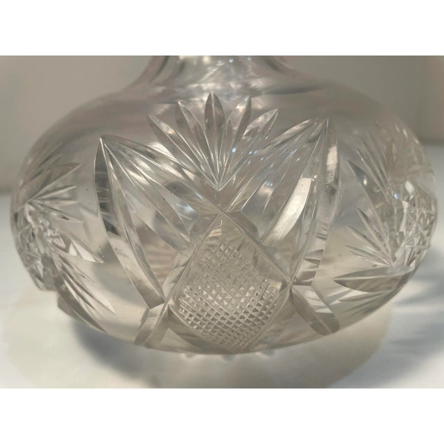 Transparent Antique Cut Glass Wine Carafe - Victorian Water Bottle For Sale - Image 8 of 9