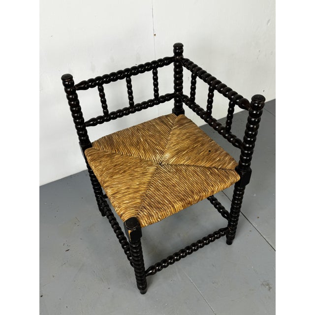 Antique Bobbin Oak and Rush Side Chair, 1900s For Sale - Image 6 of 10