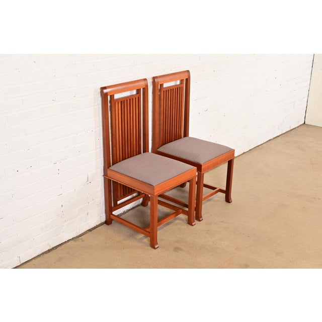 Cassina Frank Lloyd Wright for Cassina Arts & Crafts Cherry Wood Dining Chairs, Pair For Sale - Image 4 of 15