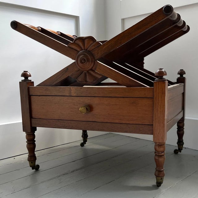 Antique Early 19th Century English Regency X-Form Canterbury Magazine Rack With Single Drawer For Sale - Image 10 of 13