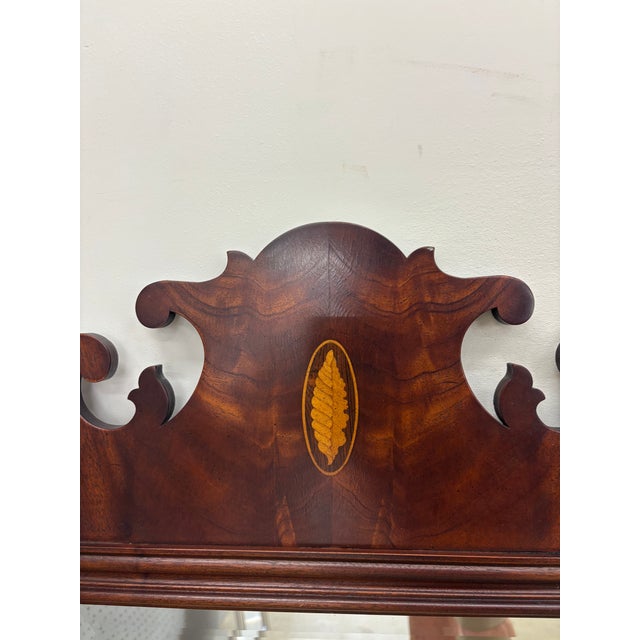 Mahogany Chippendale Style Mirror with Scroll Work Design and Tobacco Leaf Inlaid.