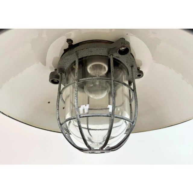 1960s Industrial Black Enamel and Cast Iron Cage Pendant Light from Elektrosvit, 1960s For Sale - Image 5 of 18