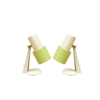 Small Table Lights in Beige & Green Brass, 1960s, Set of 2 For Sale